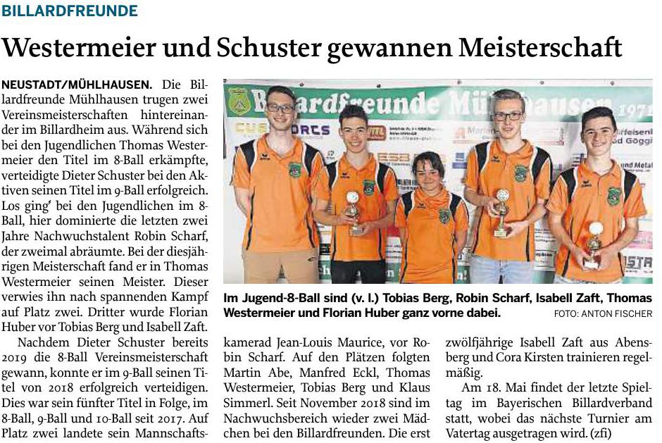 10.05.2019 Schuster Westermeier gewannen VM