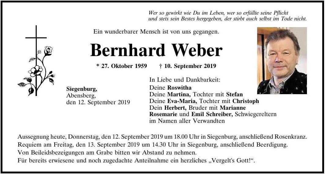Todesanzeige Weber Bernhard