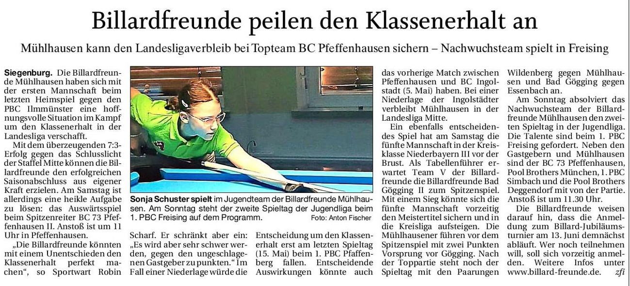 Billardfreunde peilen Klassenerhlt an