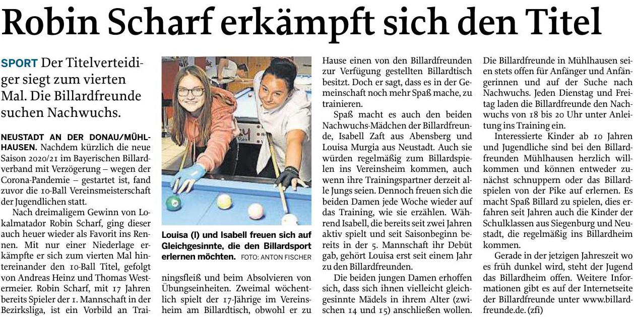 24.10.2020 Robin 10 Ball Sieger